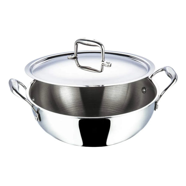 VGO Stainless Steel 20cm Triply Kadai Suitable for Induction