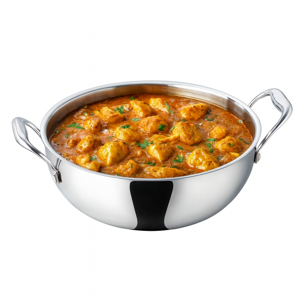 VGO Stainless Steel 20cm Triply Kadai Suitable for Induction