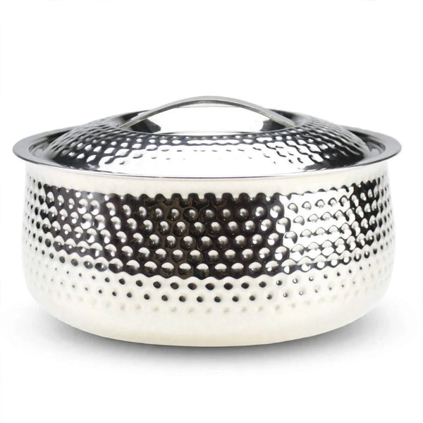 Stainless Steel Hot Pot Insulated Food Warmer Hammered Roti Rice 2100