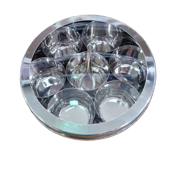 Stainless Steel Spice Tin (Masala Dabba) with Clear Lid Size 12