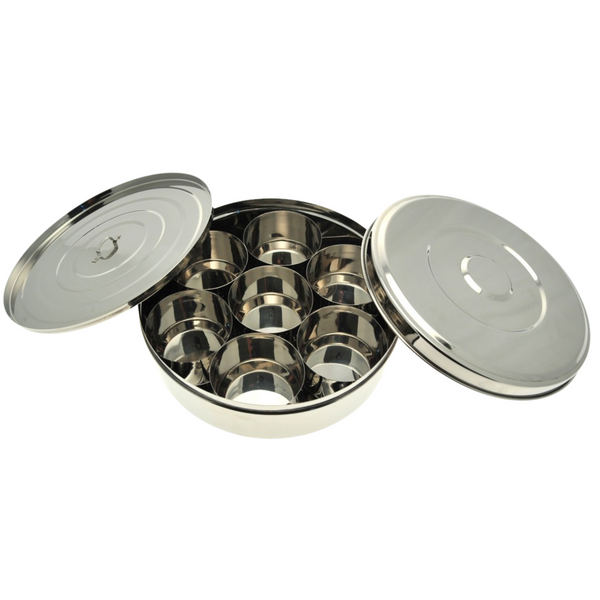 Stainless Steel Spice Tin (Masala Dabba) with SS Lid & Cover Size 13