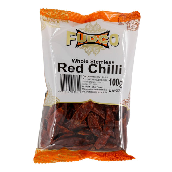 Fudco Whole Red Chilli Stemless 100g - The Cookware Company