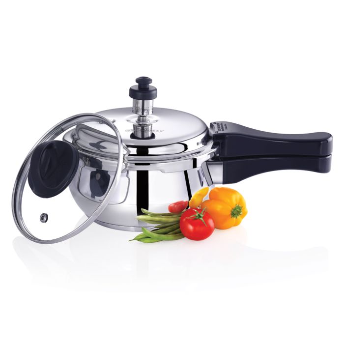 Premier Stainless Steel Handi Pressure Cooker with Glass Lid - 1.5L with liquid vol of 1L