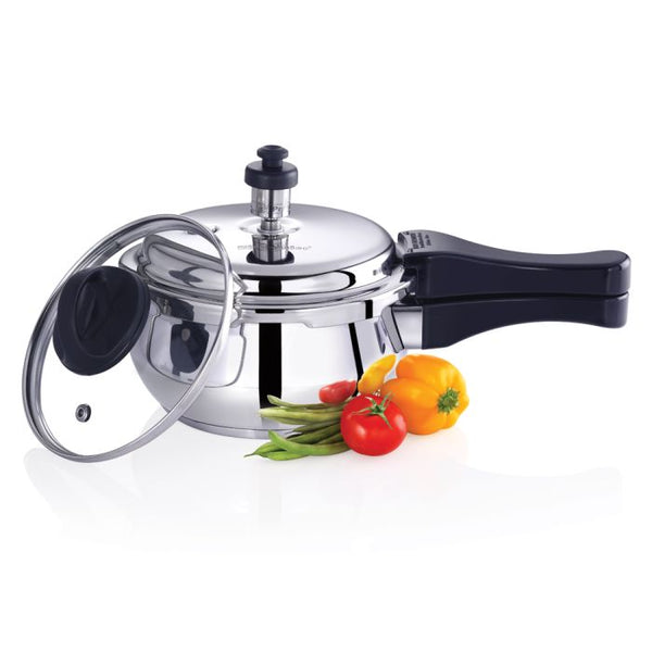 Premier Stainless Steel Handi Pressure Cooker with Glass Lid - 1.5L with liquid vol of 1L