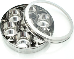 Stainless Steel Spice Tin (Masala Dabba) with Clear Lid Size 14