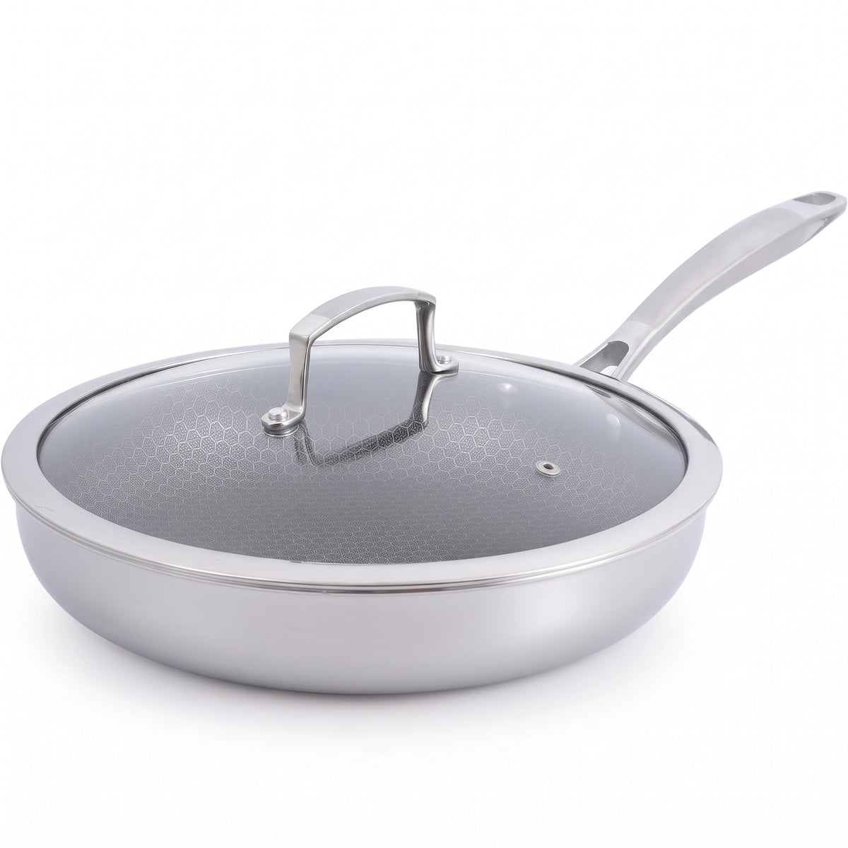 Tri-Ply Stainless Steel Hybrid Nonstick Frying Pan – 28 cm + Tempered Glass Lid