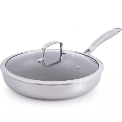 Tri-Ply Stainless Steel Hybrid Nonstick Frying Pan – 28 cm + Tempered Glass Lid