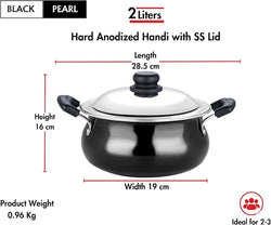 Vinod Black Pearl Hard Anodised Handi With Stainless Steel Lid 2L