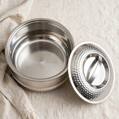 Stainless Steel Hot Pot Insulated Food Warmer Hammered Roti Rice 2100