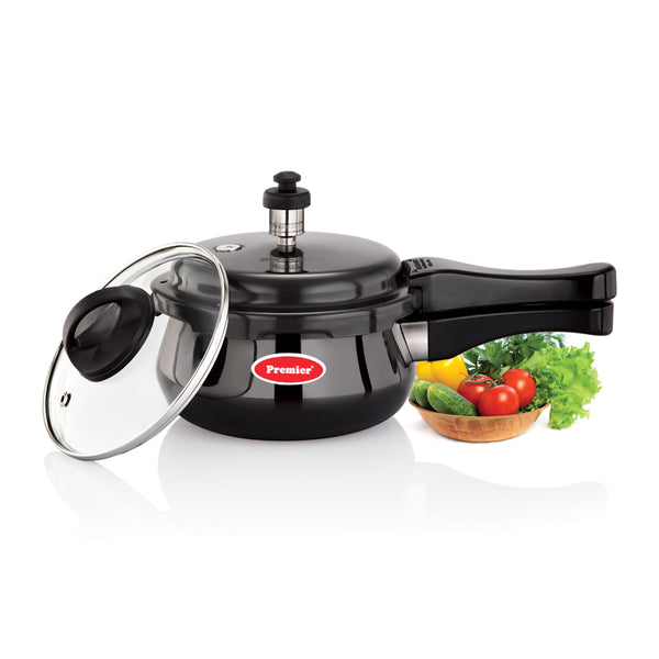 Premier 1.5L Hard Anodized Mini Pressure Cooker With Extra Glass LId