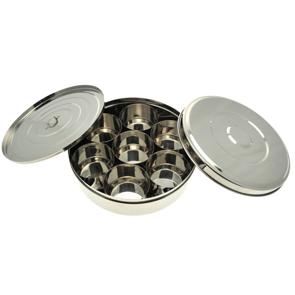 Stainless Steel Spice Tin (Masala Dabba) with SS Lid & Cover Size 12