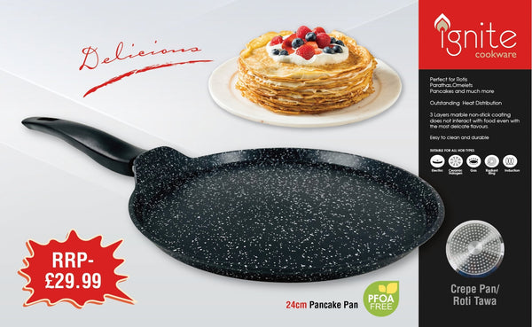 IGNITE Black Series 24cm Roti Tawa Crepe Pan With Induction Bottom - The Cookware Company